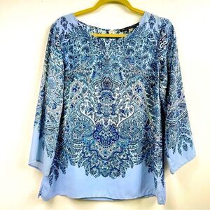 Rose & Olive paisley blue blouse Med light blue/black